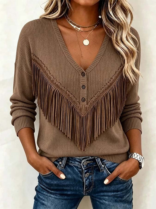 Women's Casual Tassel Patchwork Top