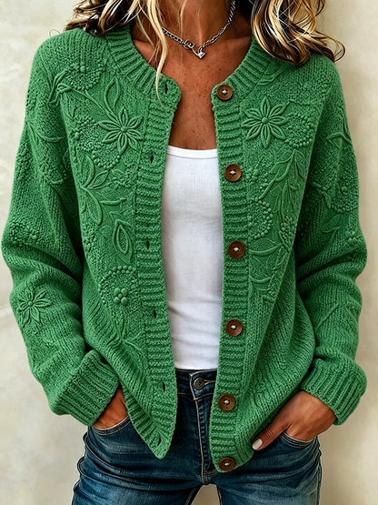 Ladies' Casual Plant Flower Knitted Cardigan Top