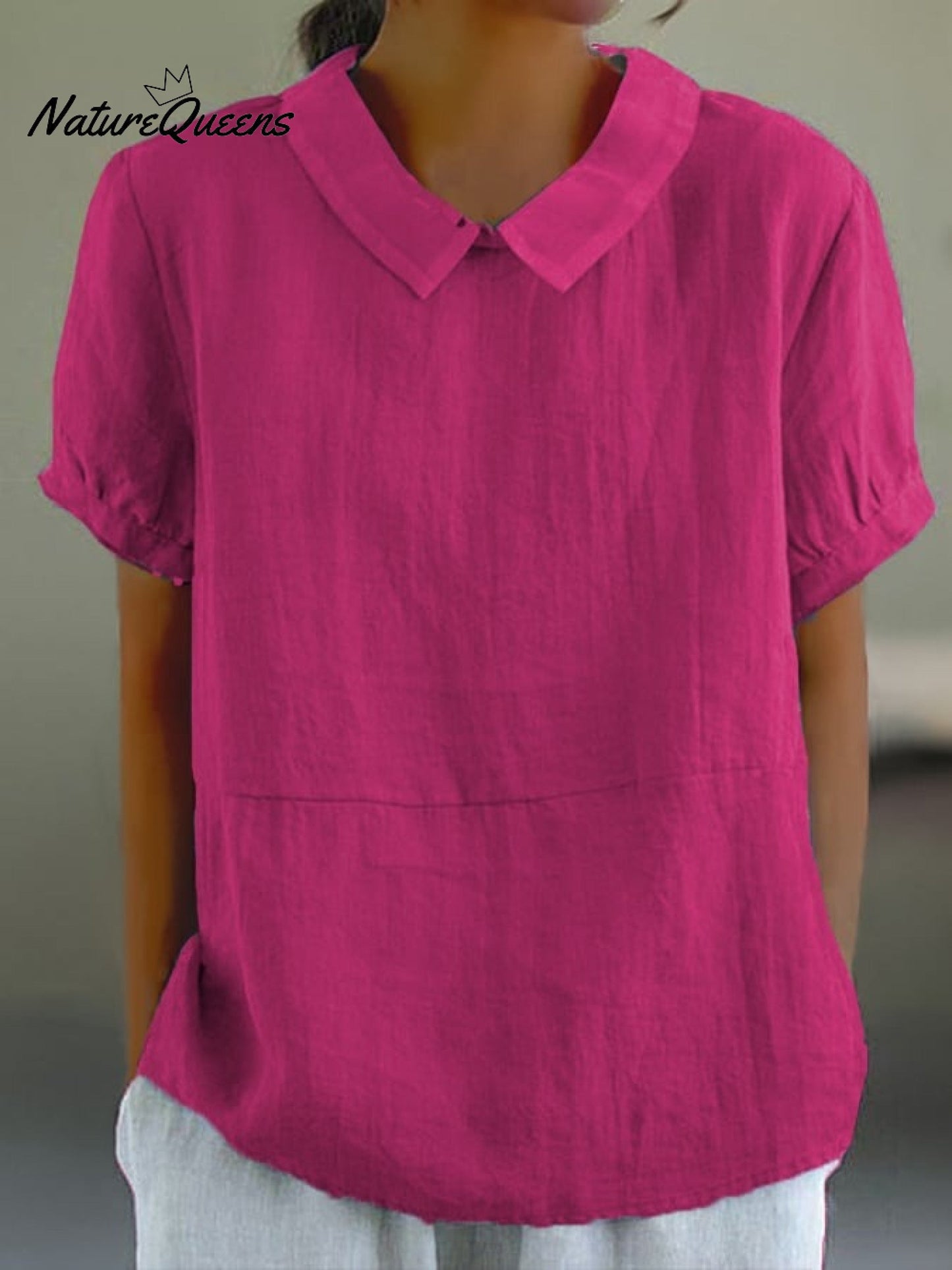 Blue Plain Short Sleeve Round Neck Top