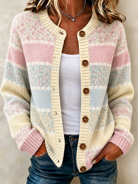 Women'S Casual Plant Flower Knitted Cardigan Top