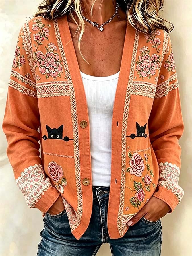 Women'S Casual Printed Cardigan