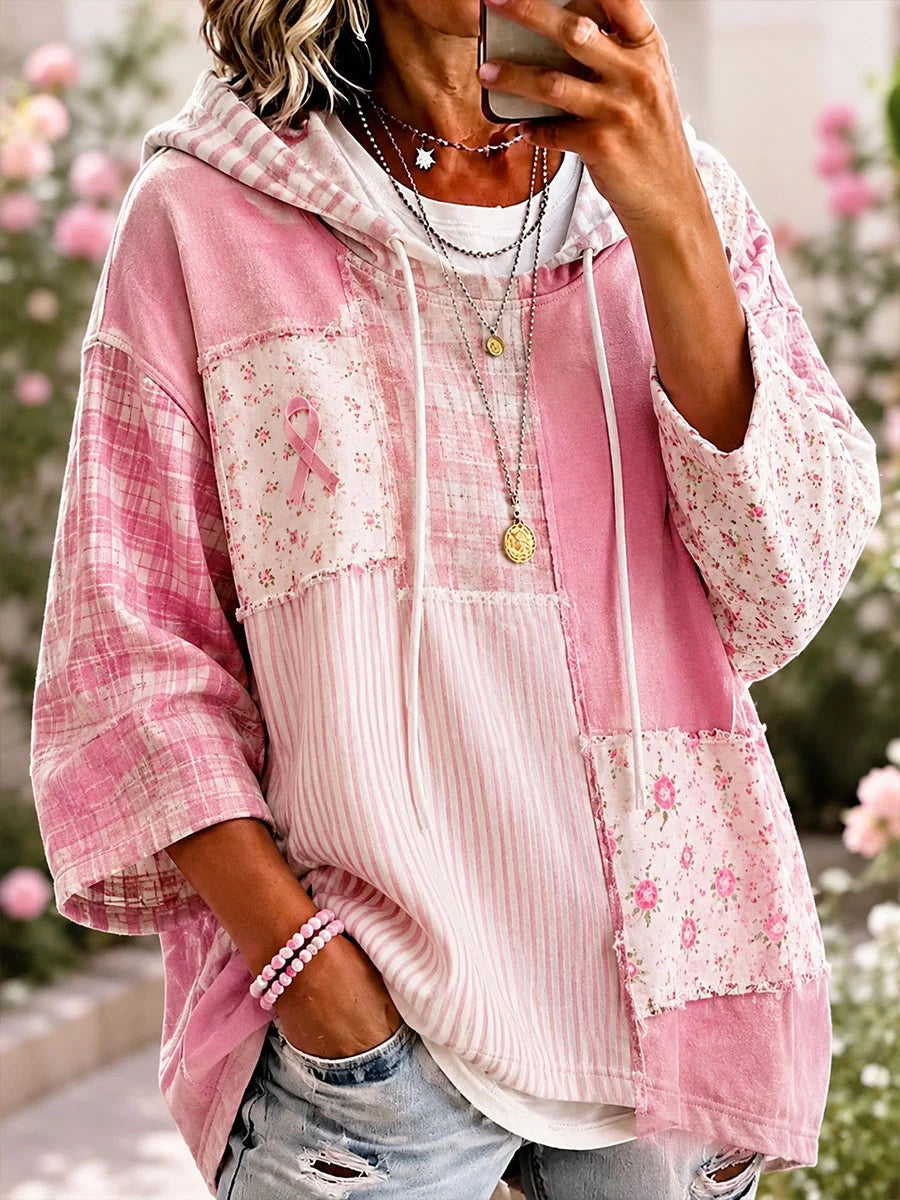 Women'S Contrasting Patchwork Hooded Top