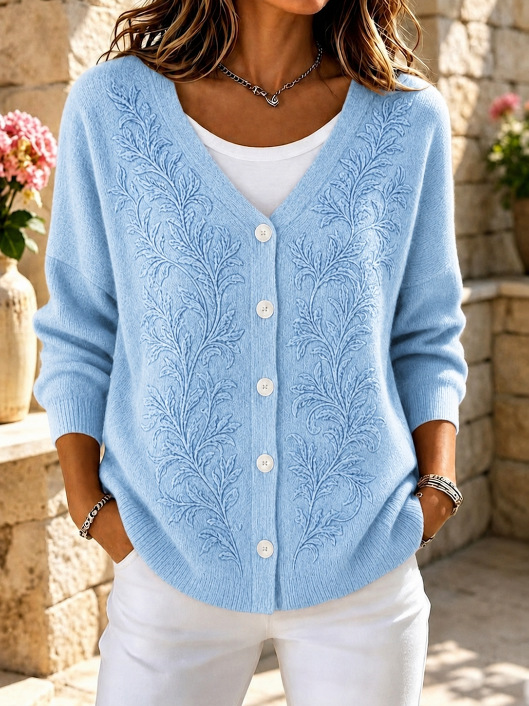 Women'S Long Sleeved Floral Pattern Casual Cardigan