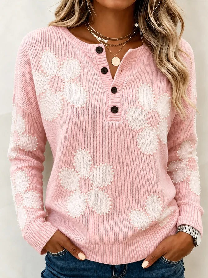 Women's Casual Floral Henry Collar Top
