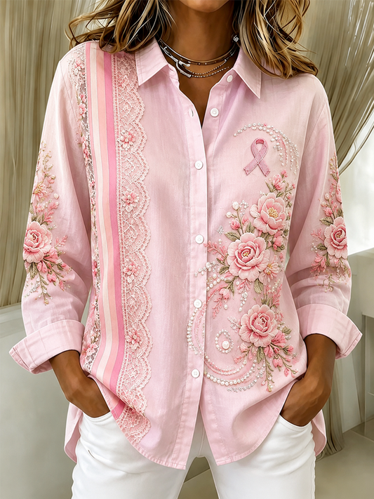 Women'S Casual  Print Lapel Long Sleeve Shirt