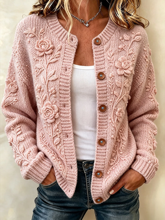 Women's Flower Plant Printed Knitted Cardigan Top