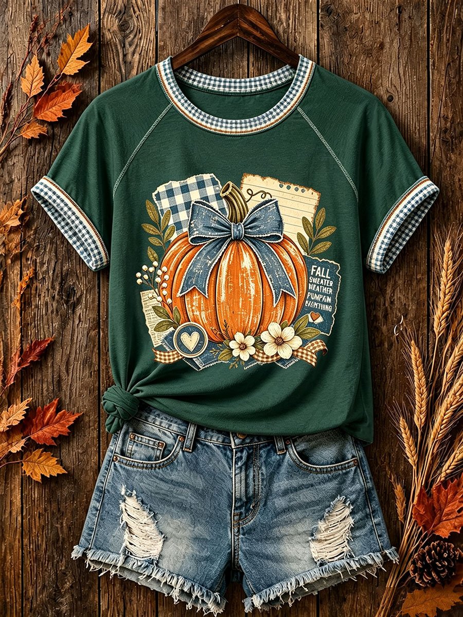 Women's Retro Fall Print Comfortable T-Shirt