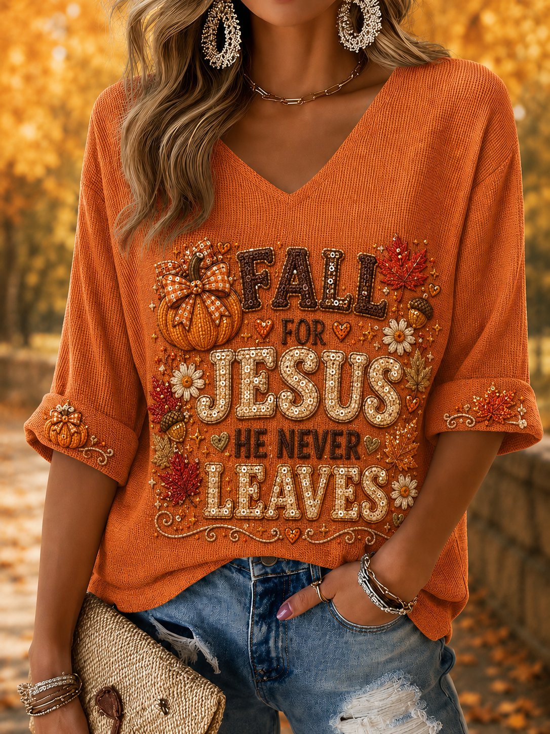 Fall For Jesus He Never Leaves T-Shirt