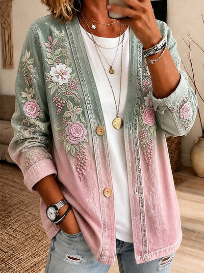 Women'S Casual Pink gradient Cardigan Top