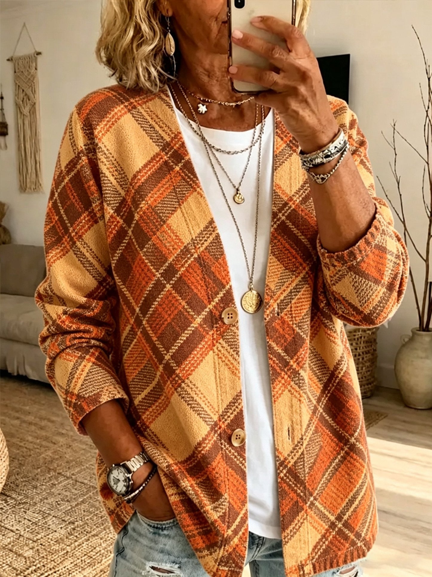 Women's Fall Patchwork Pumpkin Print Cardigan
