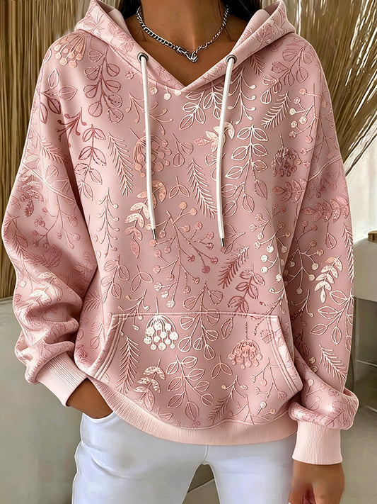 Women'S Casual Pink Floral Hoodie