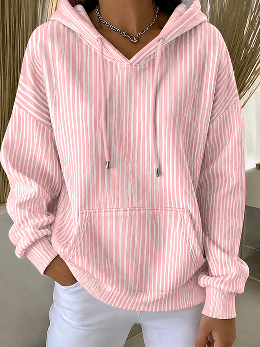 Women'S Casual Striped Hooded Printed Sportswear