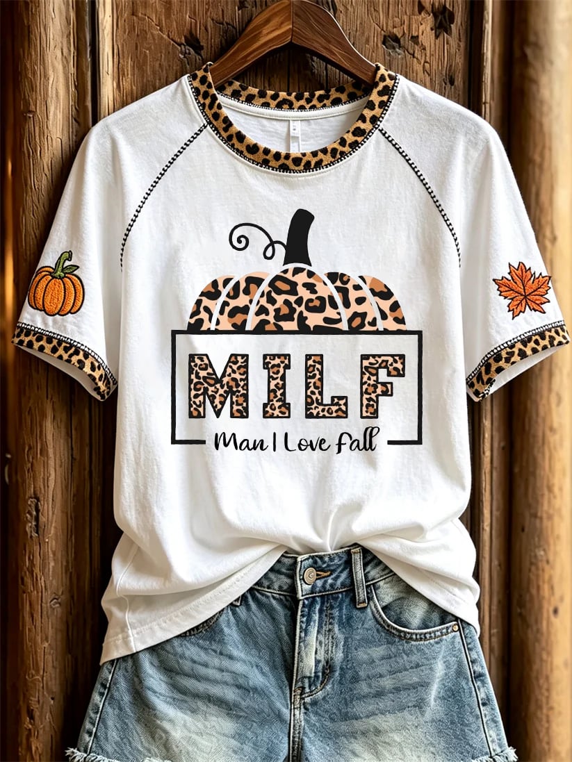 Women's MILF Man I Love Fall Cozy Fall Elements Print short sleeve T-shirt