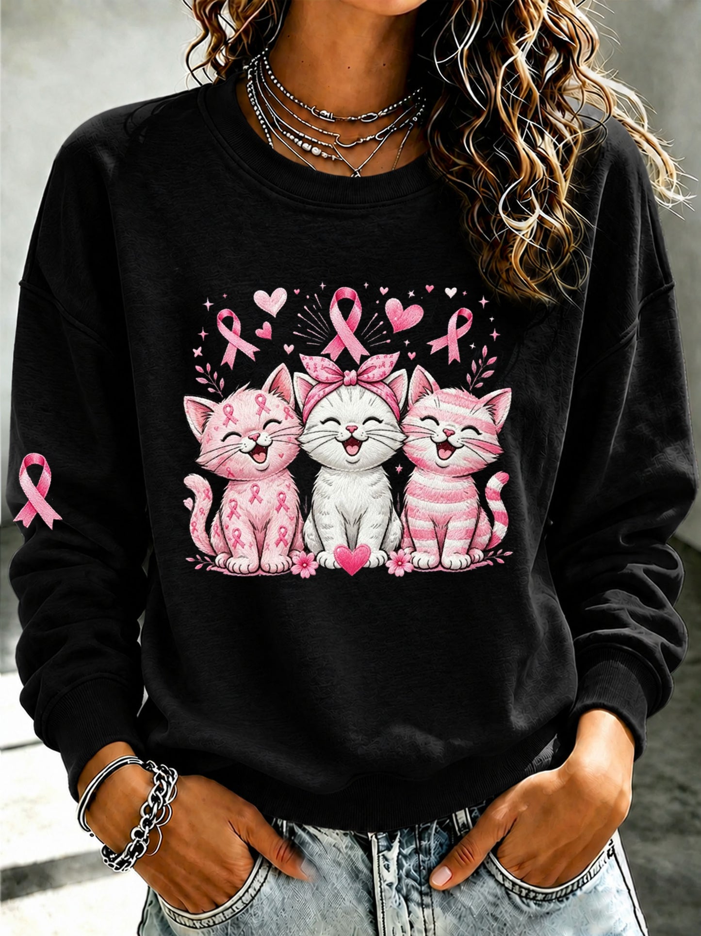 Women'S Breast Cancer Awareness Printed Sweatshirt