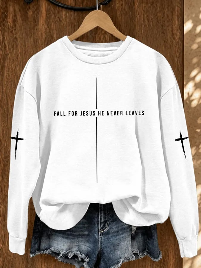 Women's Retro Fall For Jesus He Never Leaves Print Hoodie