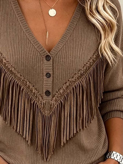 Women's Casual Tassel Patchwork Top