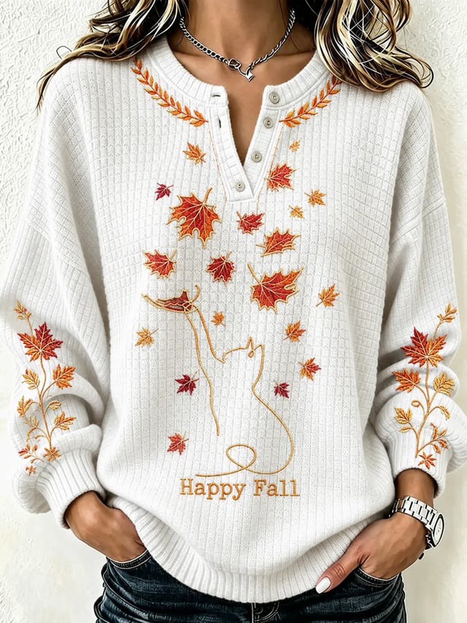Women's Autumn  Fall Cat Printed Hoodie