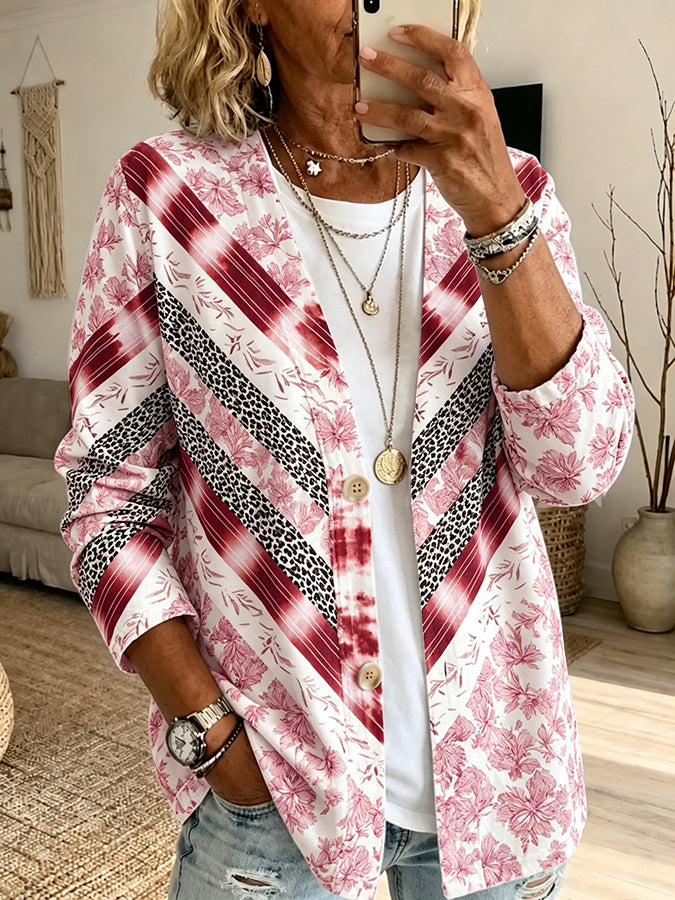 Women'S Casual Pink gradient Cardigan Top