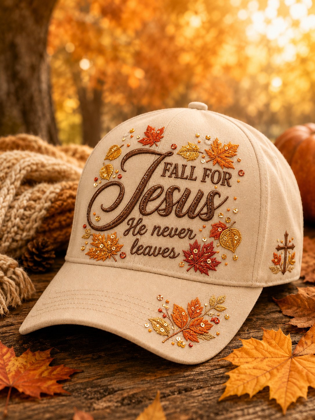Unisex Fall For Jesus He Never Leaves Art Printed Hat