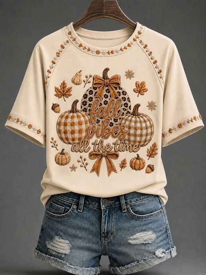 Women's Autumn Pumpkin Print T-Shirt