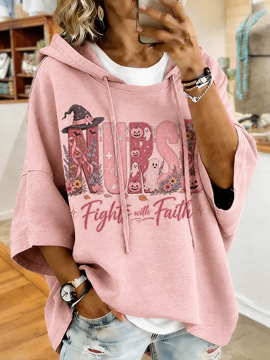 Women'S Pink Pumpkin Faith Printed Hoodie