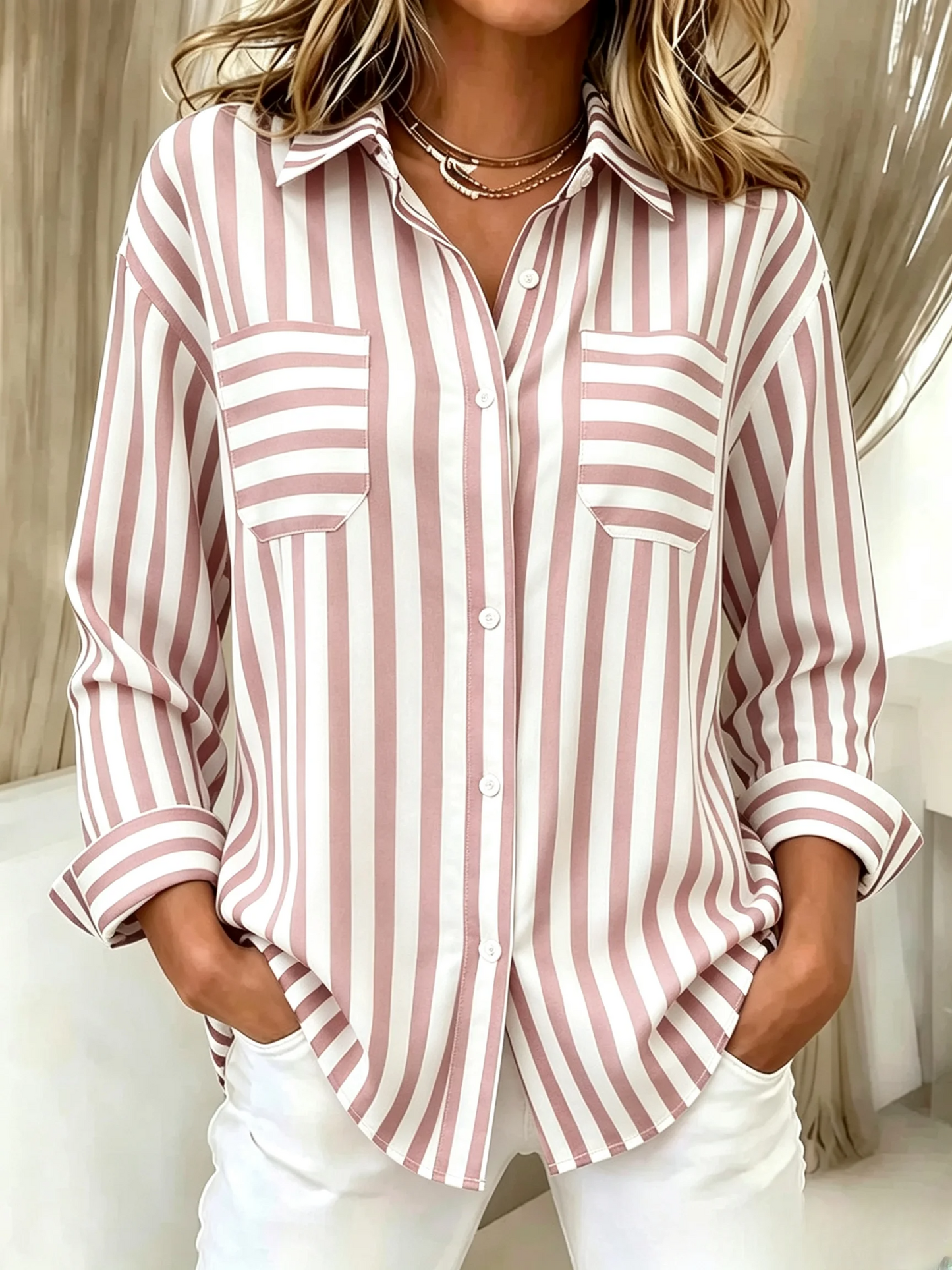 Women's Casual Striped Long Sleeved Shirt
