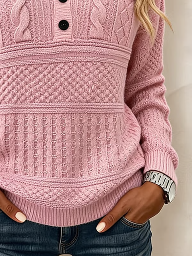 Women'S Casual Printed Henry Button Knit Top