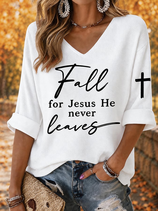 Women's Retro Fall Print Comfortable T-Shirt