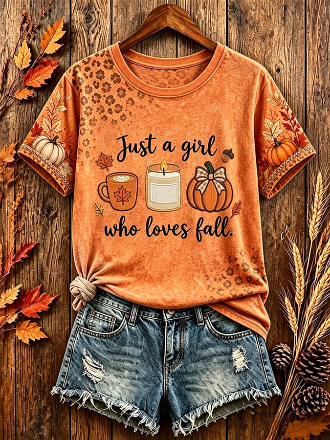 Women's Just A Girl Who Loves Fall Print Casual T-shirt