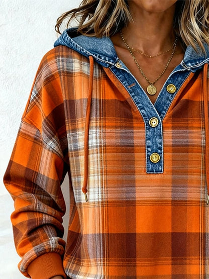 Women's Casual Color Block Printed Hooded Sweatshirt