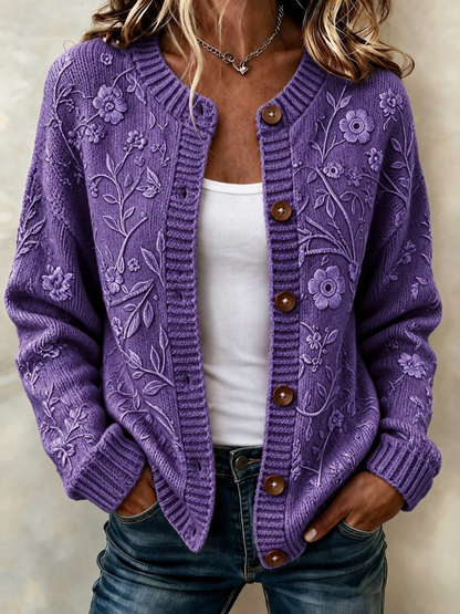 Women'S Floral Printed Knitted Cardigan Top