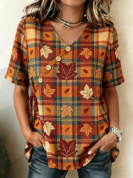 Women's Autumn Maple Leaf Cotton Linen Comfortable Shirt
