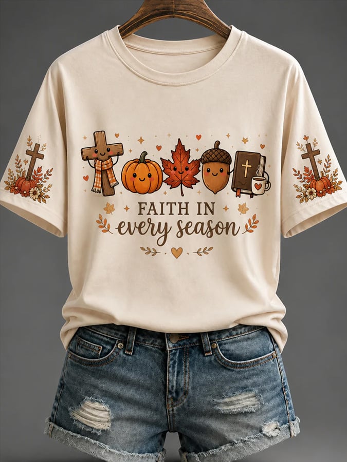 Women's Autumn Pumpkin Print T-Shirt