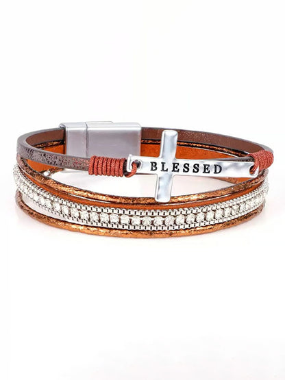 Breast Cancer Prevention And Control Propaganda Belief Cross Multi Layer Bracelet
