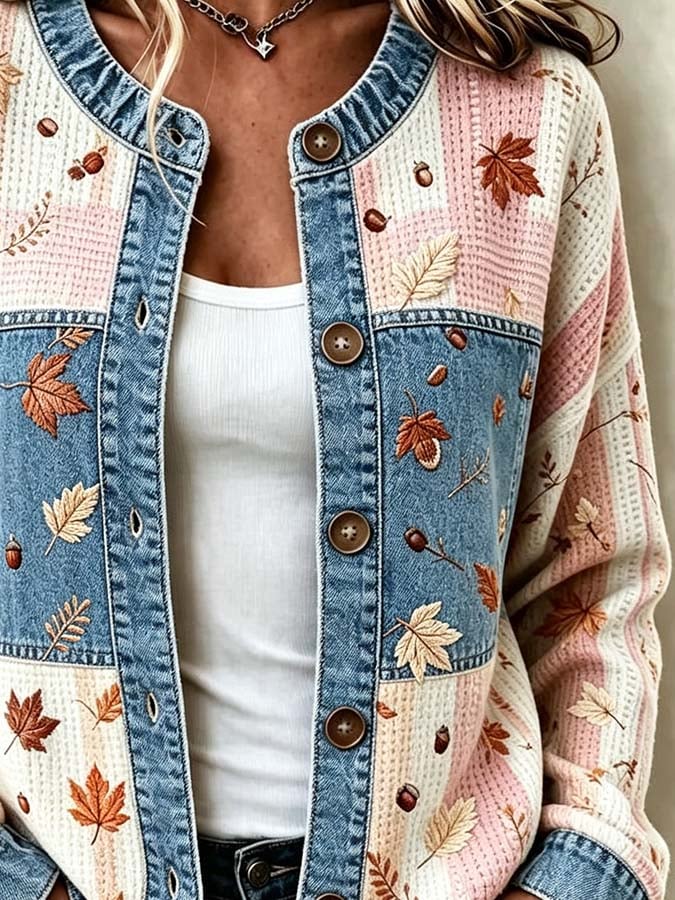 Women'S Casual Maple Leaf Knit Cardigan