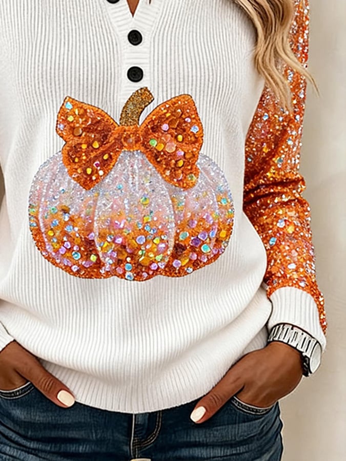 Women's Casual Printed Loose-Fit Henley Shirt
