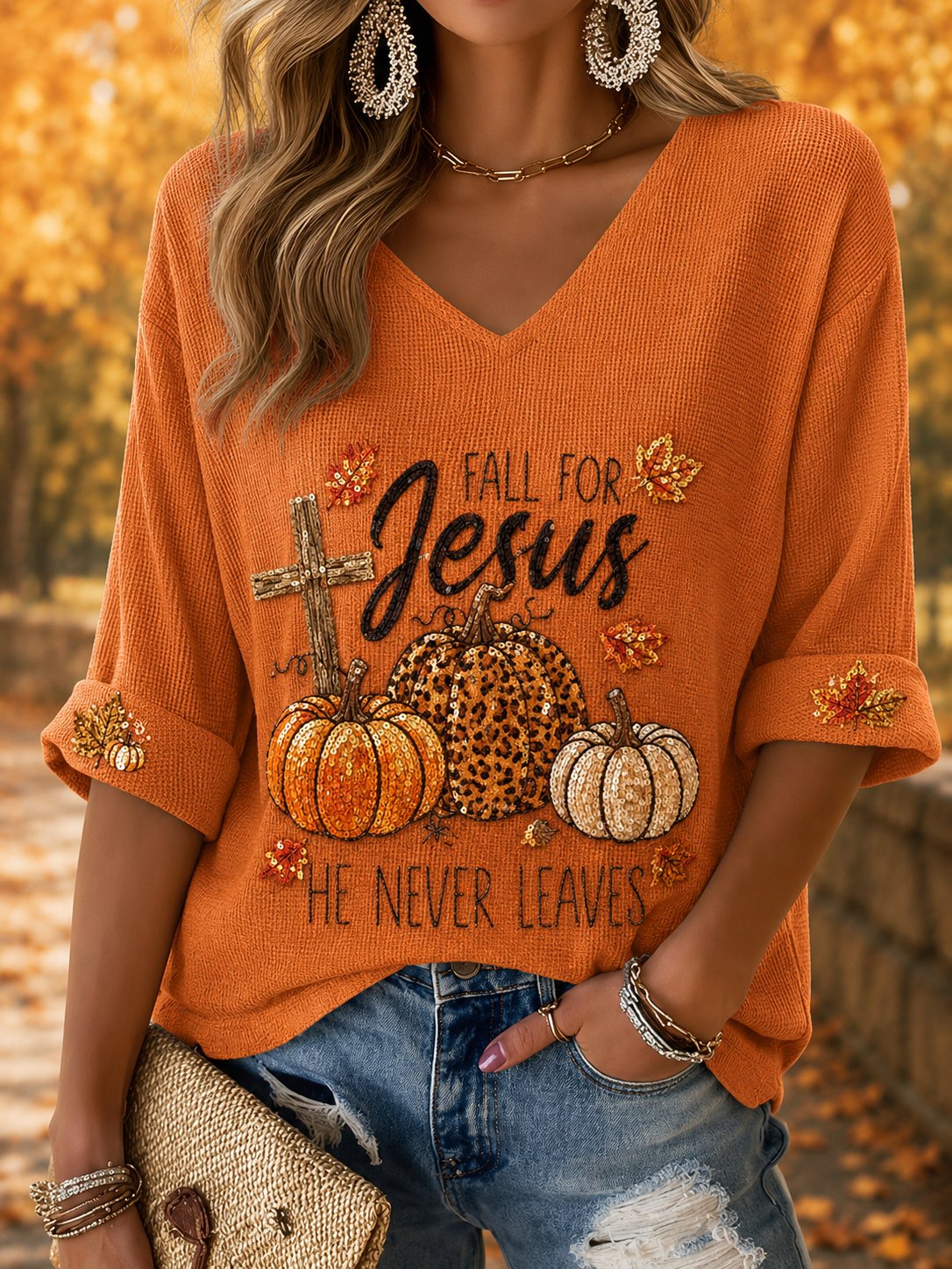 Fall For Jesus He Never Leaves T-Shirt