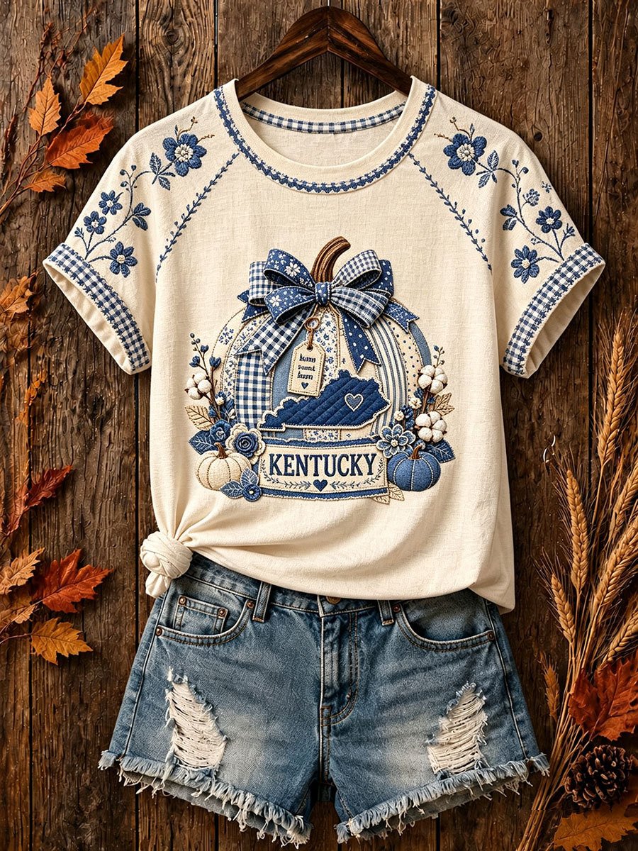 Women's Retro Fall Print Comfortable T-Shirt