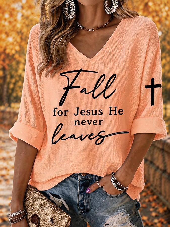 Women's Retro Fall Print Comfortable T-Shirt