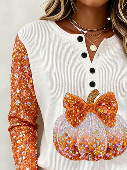 Women's Casual Printed Loose-Fit Henley Shirt