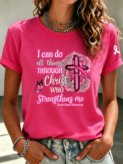 Women'S Pink Art Printed Casual T-Shirt