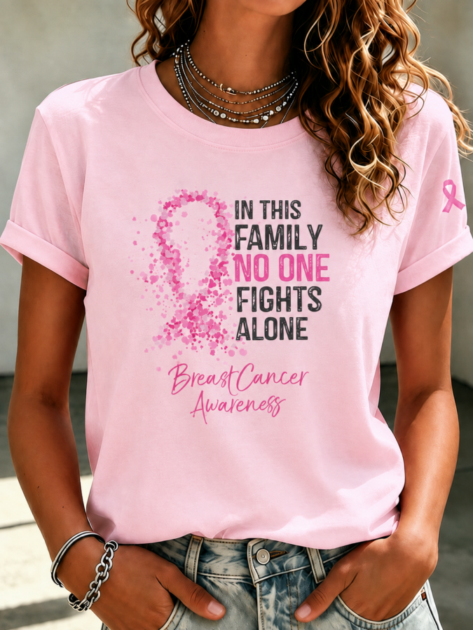 Women'S Pink Art Printed Casual T-Shirt