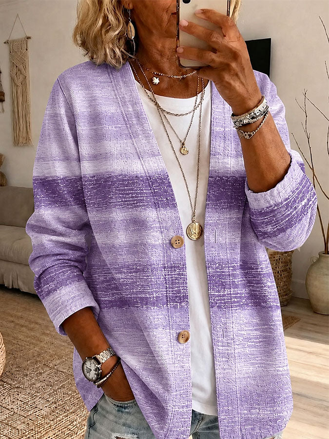 Women'S Pink Art Print Casual Cardigan