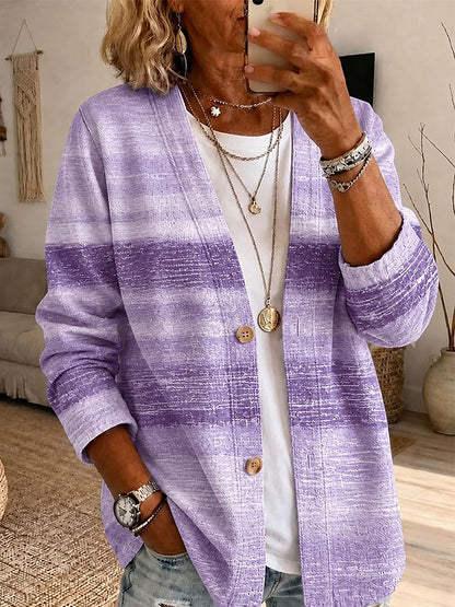 Women'S Pink Art Print Casual Cardigan