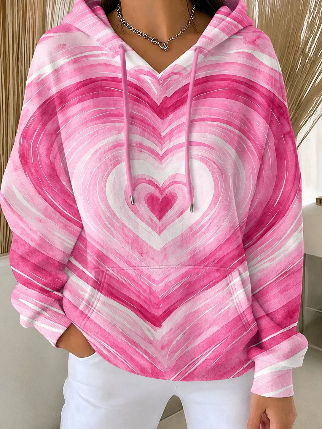 Women'S Breast Cancer Awareness Print Long Sleeve Hooded Sweatshirt