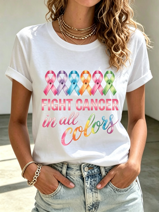 Women's Cancer Awareness Printing Short Sleeved T-Shirt