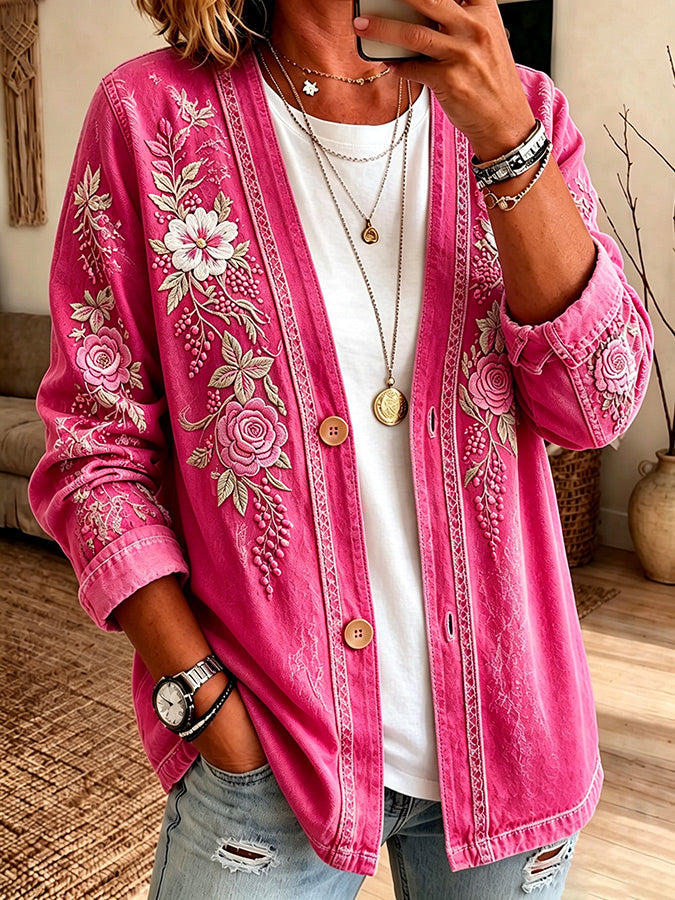 Women'S Casual Pink gradient Cardigan Top