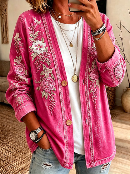 Women'S Casual Pink gradient Cardigan Top
