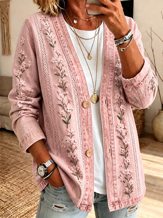 Women'S Casual Pink gradient Cardigan Top