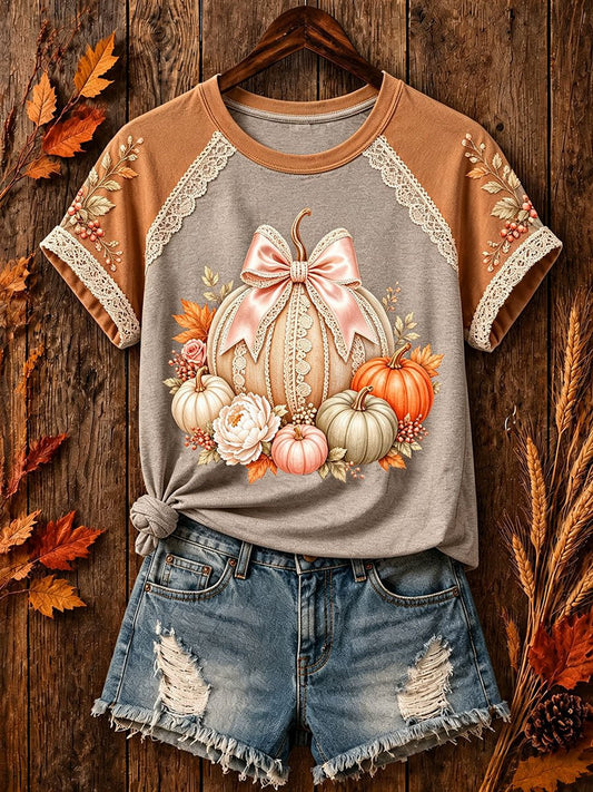 Women's Retro Fall Print Comfortable T-Shirt